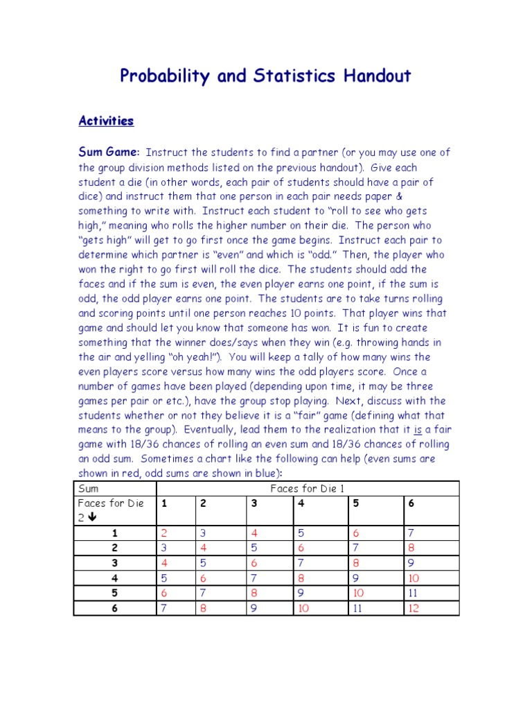 Probability and Statistics Handout | PDF | Odds | Probability