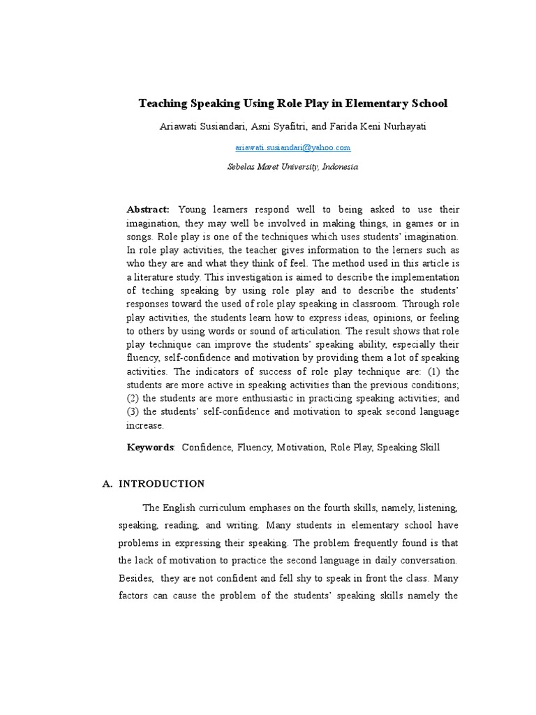 Enhancing Speaking Skills via Role Play | PDF | English As A Second Or ...