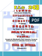 Conceptos De: Hidrodinamica, Gasto Volumetrico, Teorema de Bernuoli, Ecuacion de Continuedad, Teorema de Torriceli.