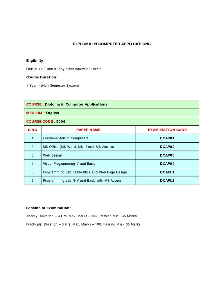 Computer Applications Diploma Guide | PDF