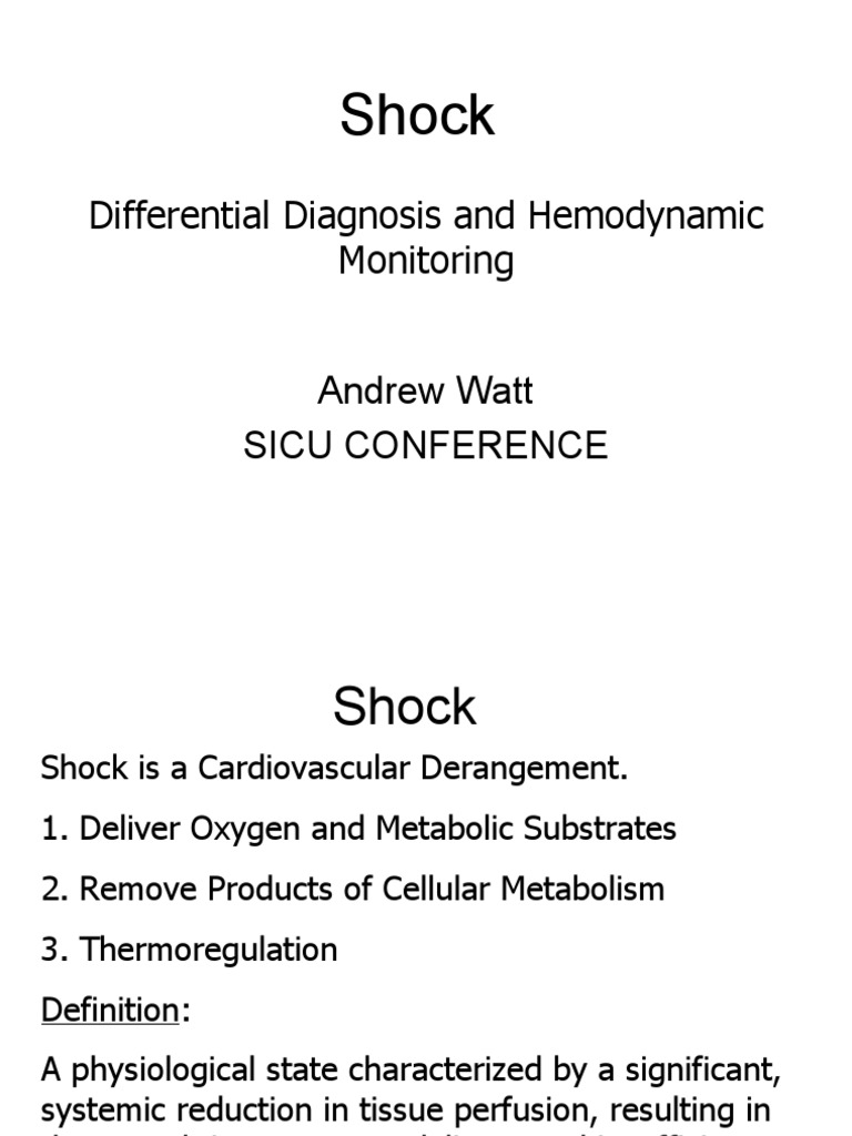 Shock: Differential Diagnosis and Hemodynamic Monitoring | PDF | Shock ...