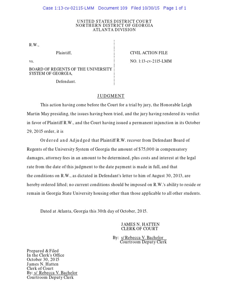 Judgment in R.W. v. Board of Regents of The University System of