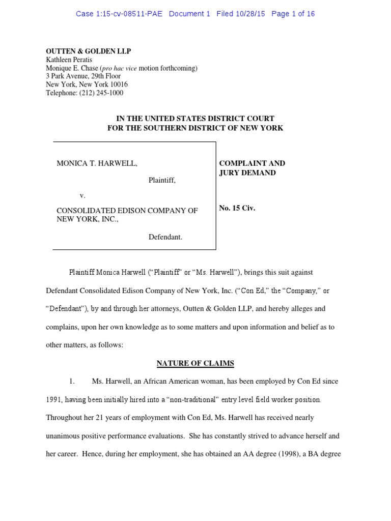 Complaint Harwell v. Con Edison PDF Lawsuit Government