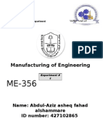 Manufacturing of Engineering: Name: Abdul-Aziz Asheq Fahad Alshammare ID Number: 427102865