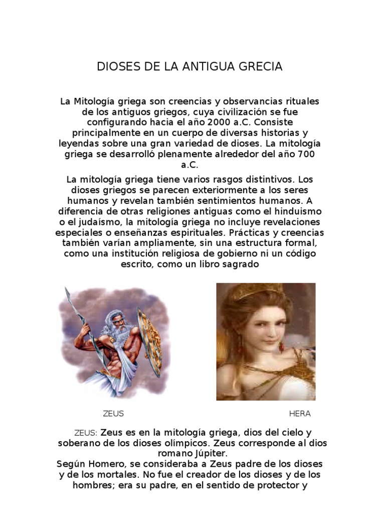 Dioses de La Antigua Grecia | PDF | Zeus | Hera