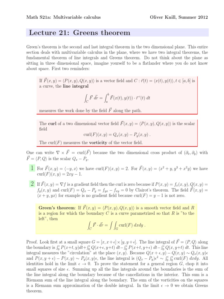 Green Theorem PDF Flux Divergence