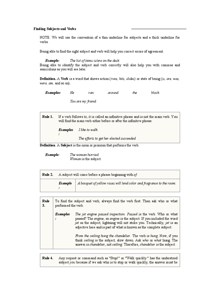 Finding Subjects and Verbs: Example | PDF | Grammatical Number | Verb