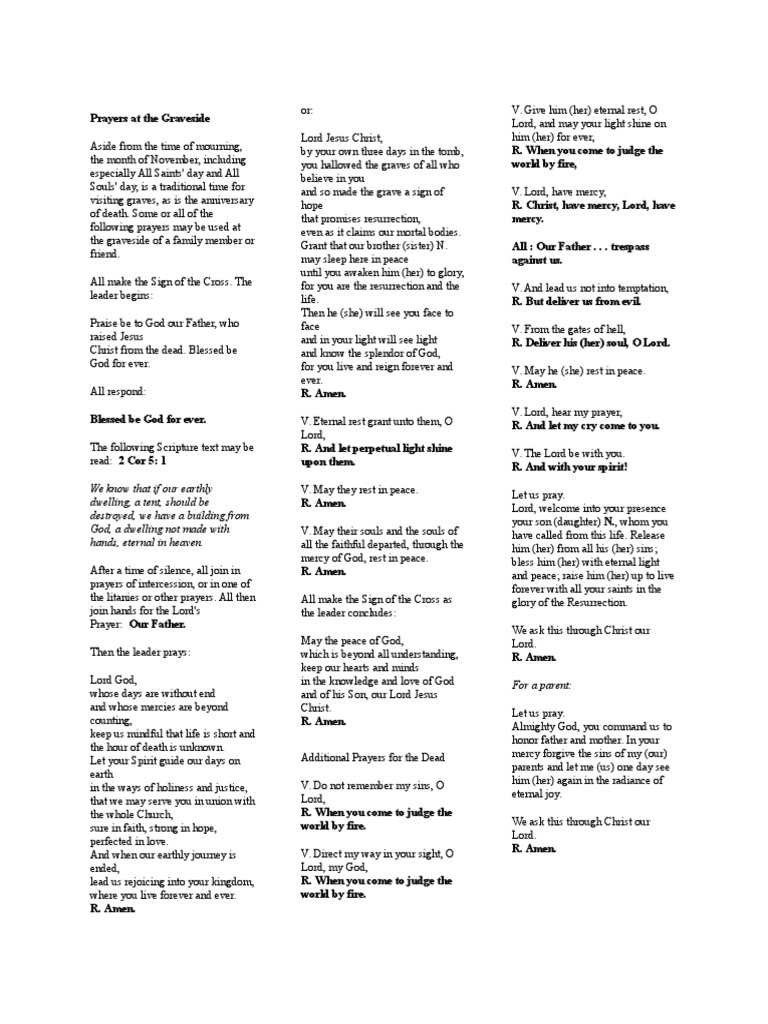 Prayers at the Graveside Lord's Prayer Prayer