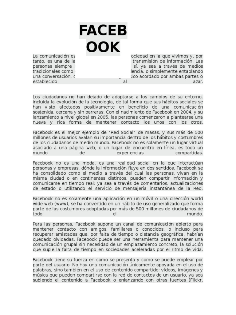 Importancia Del Facebook | PDF | Facebook | Servicio de redes sociales