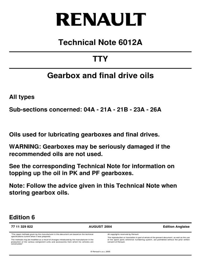 Renault Gearbox and Final Drive Oils PDF Transmission (Mechanics) Car