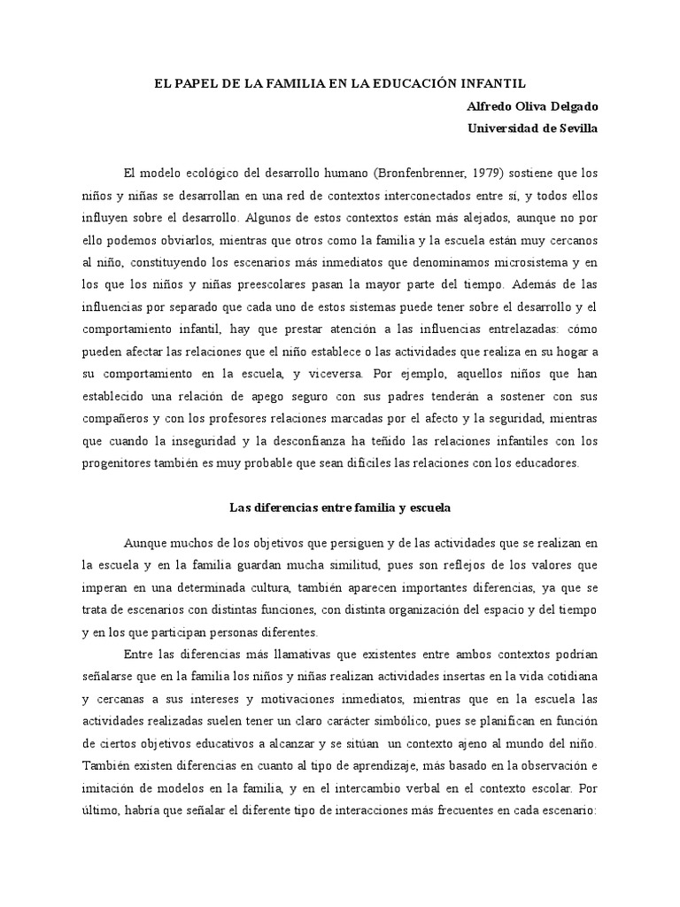 El Papel de La Familia en La Educación Infantil - Oliva | PDF