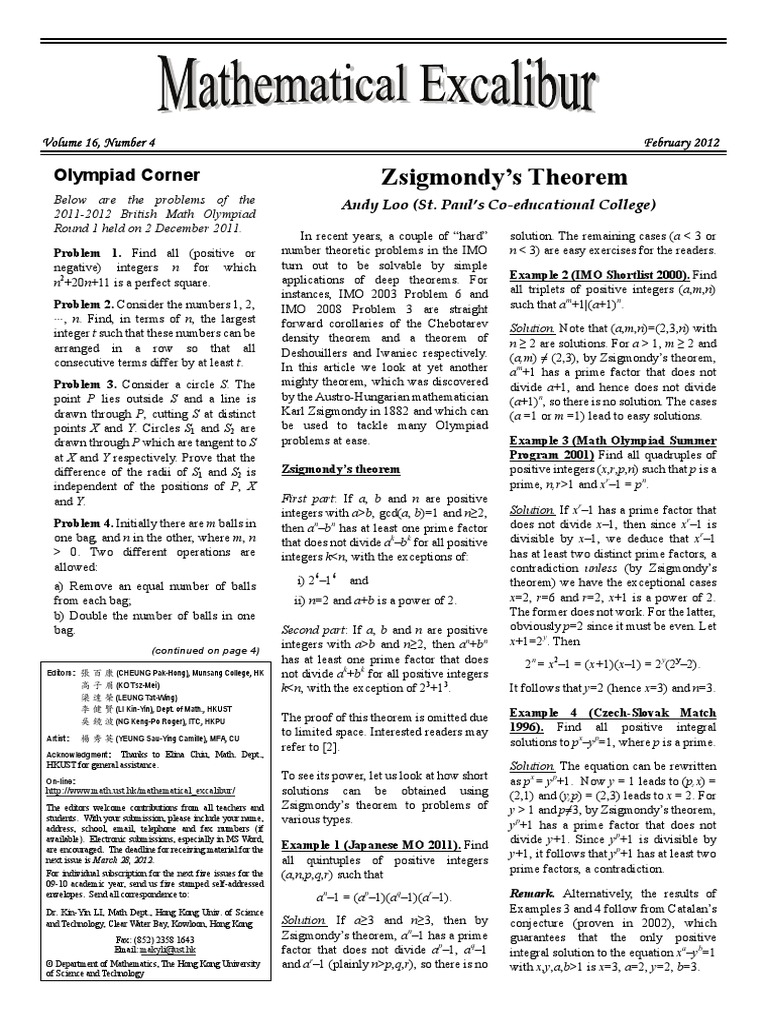 Zsigmondy's Theorem PDF Prime Number Integer