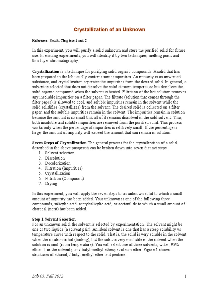 Lab 03 Crystallization of An Unknown | PDF | Filtration | Solution
