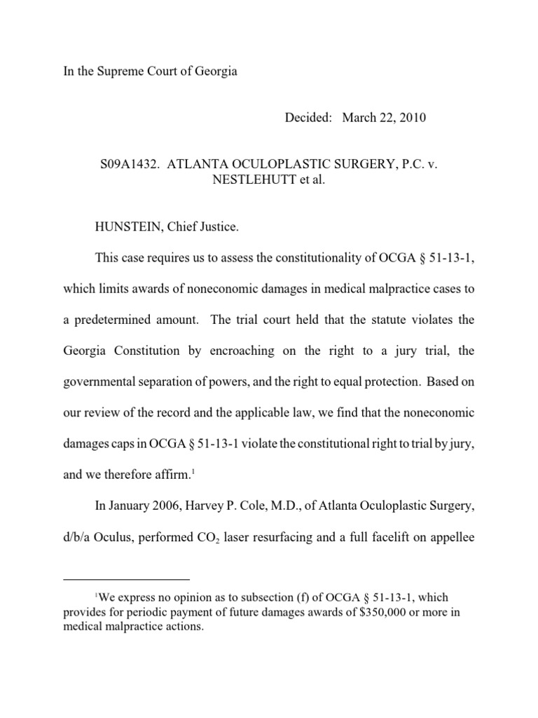 Constitutionality of OCGA § 51-13-1 | PDF | Damages | Precedent