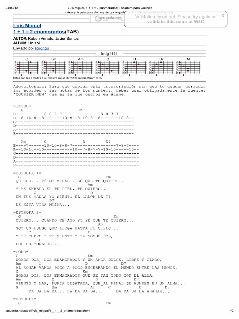 Luis Miguel, 1 Tablatura Guitarra | PDF