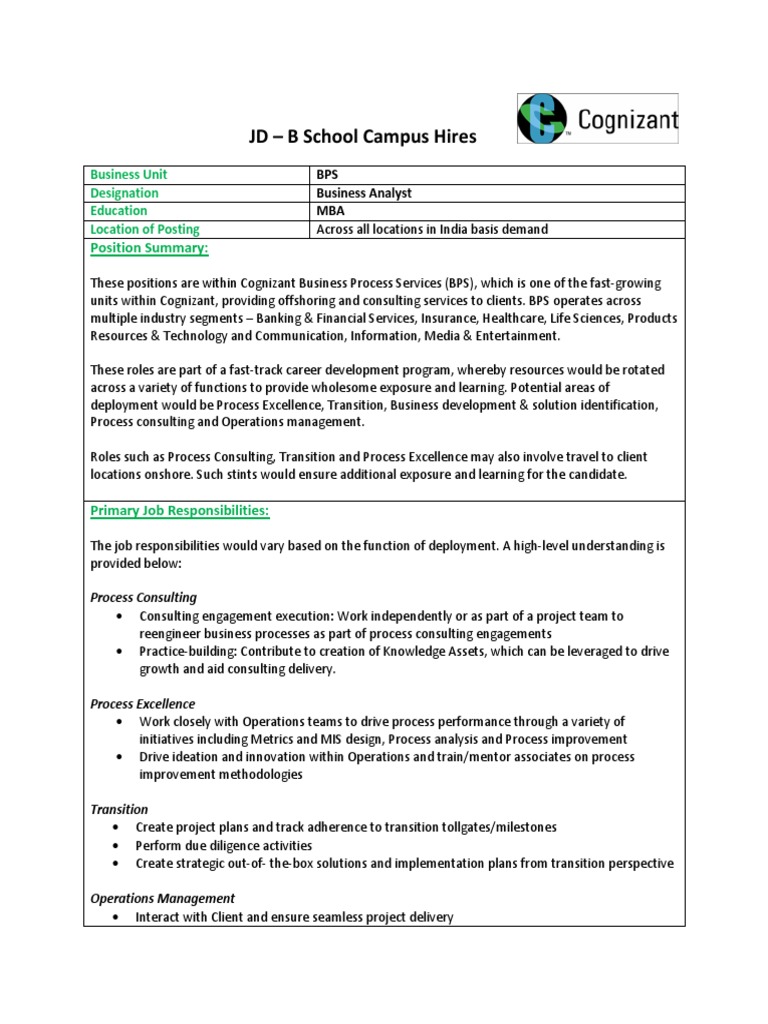 Jd Business Analyst Bps Business Development Business Process