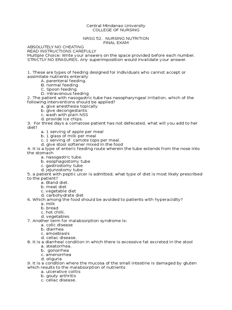 Nursing Nutrition Final Exam PDF Breastfeeding Pancreas