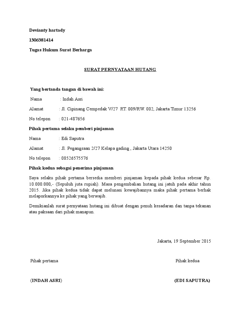 Contoh Surat Berharga