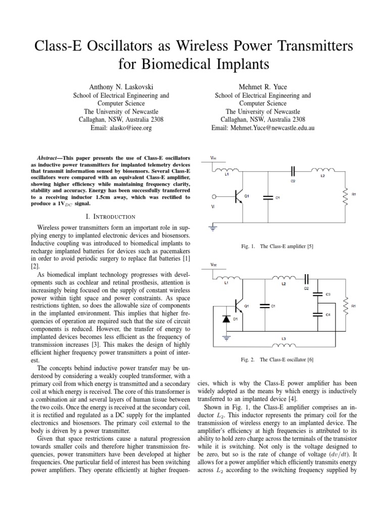 Class-E Oscillators for Implant Power | PDF | Electronic Oscillator ...
