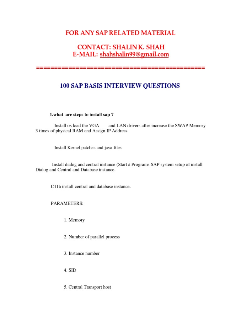 SAP Basis Interview Questions Guide | PDF | Load Balancing (Computing ...