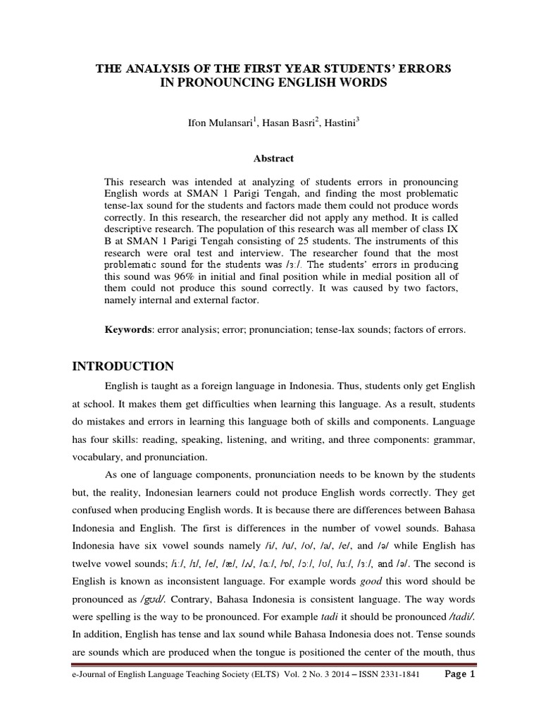 Analyzing Pronunciation Errors in Students | PDF | English Language ...