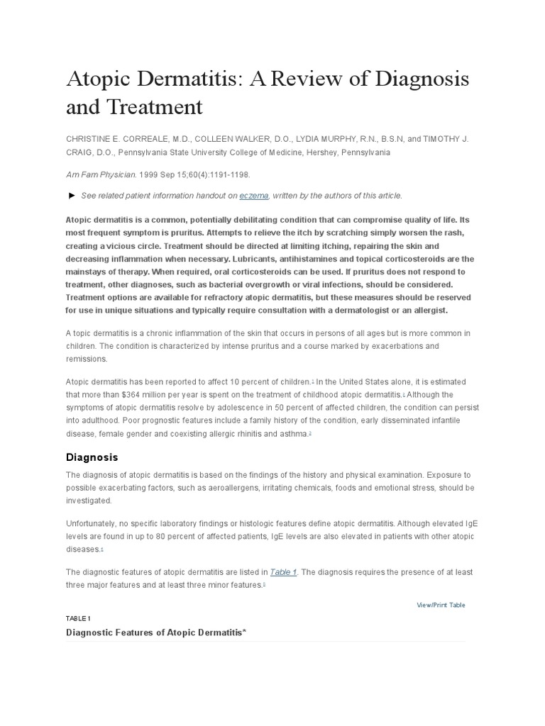 Atopic Dermatitis: A Review of Diagnosis and Treatment | PDF | Science ...
