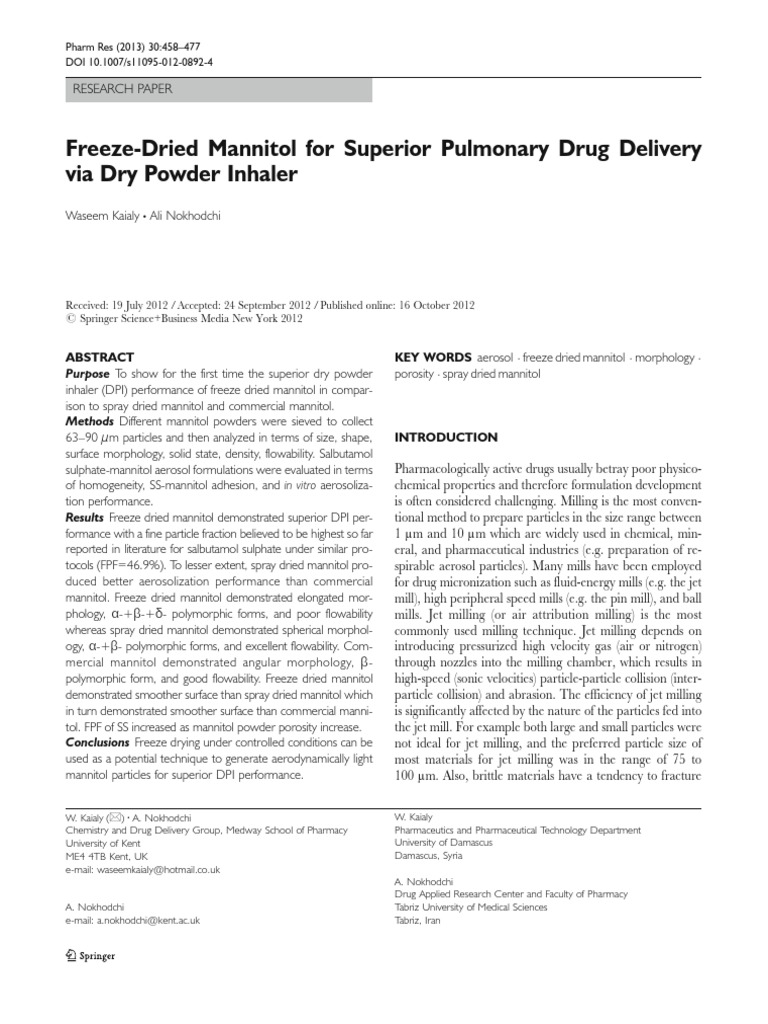 Dry Powder Inhaler | PDF | Aerosol | Pharmaceutical Formulation