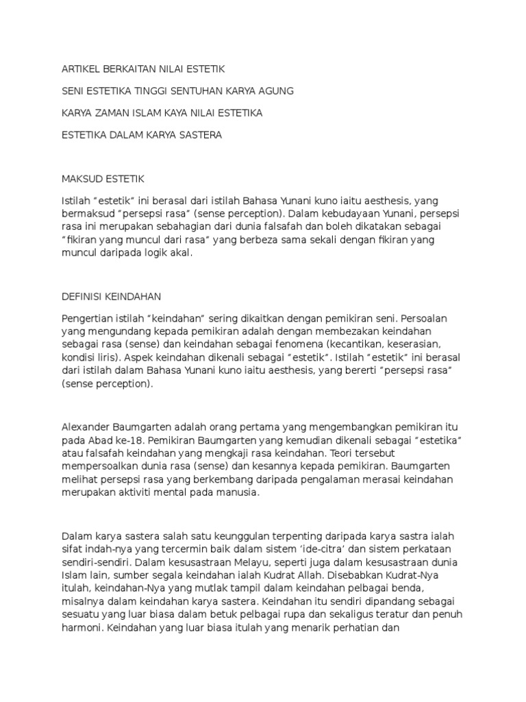 Nilai Estetika Sejarahmelayu Pdf