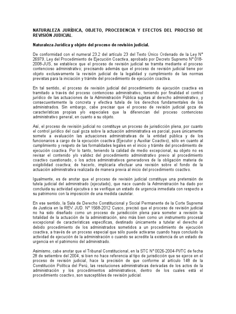 Naturaleza Jurídica Proceso de Revision Judicial Mandato Pena capital