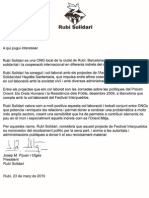 Carta de apoyo de Rubi Solidari al Festival Interpueblos