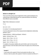 Motion in A Straight Line - Time, Speed and Distance