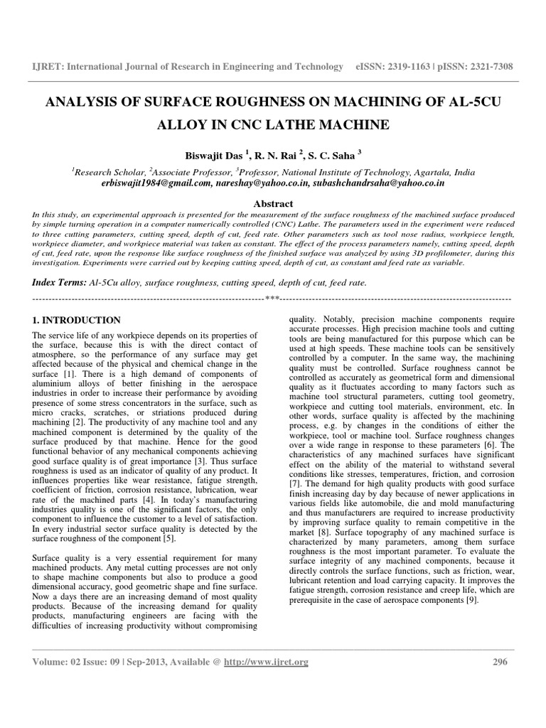 Analysis of Surface Roughness On Machining | PDF | Machining | Wear