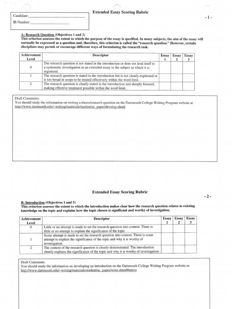 extended essay english rubric