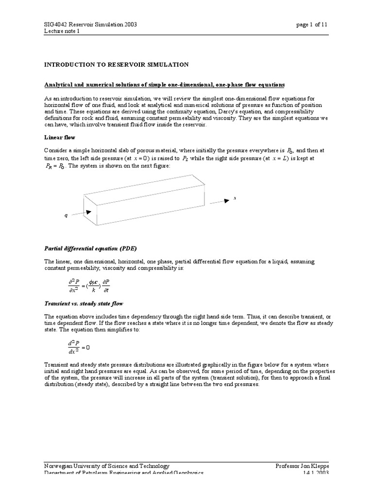 Reservoir Simulation - Note01 | PDF | Fluid Dynamics | Equations