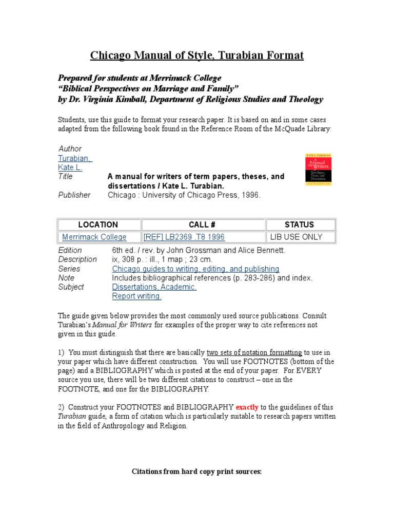 A manual for writers of term papers theses and dissertations footnotes
