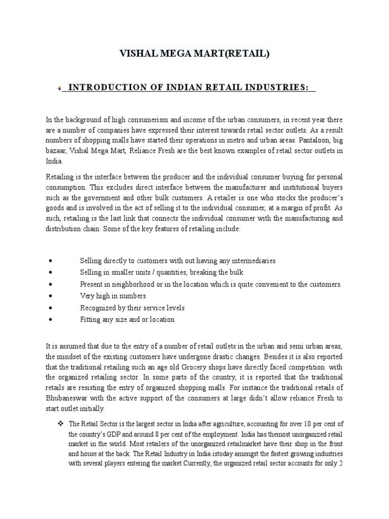 Vishal Mega Mart PDF Retail Pricing