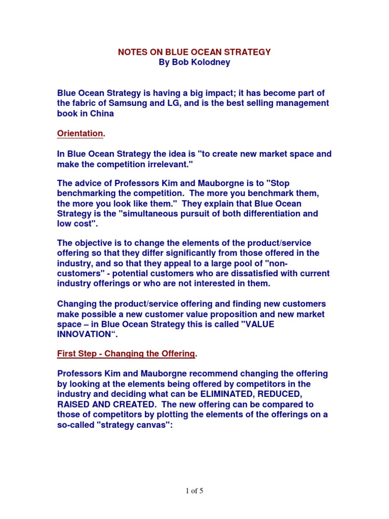Notes On Blue Ocean Strategy Economies Business