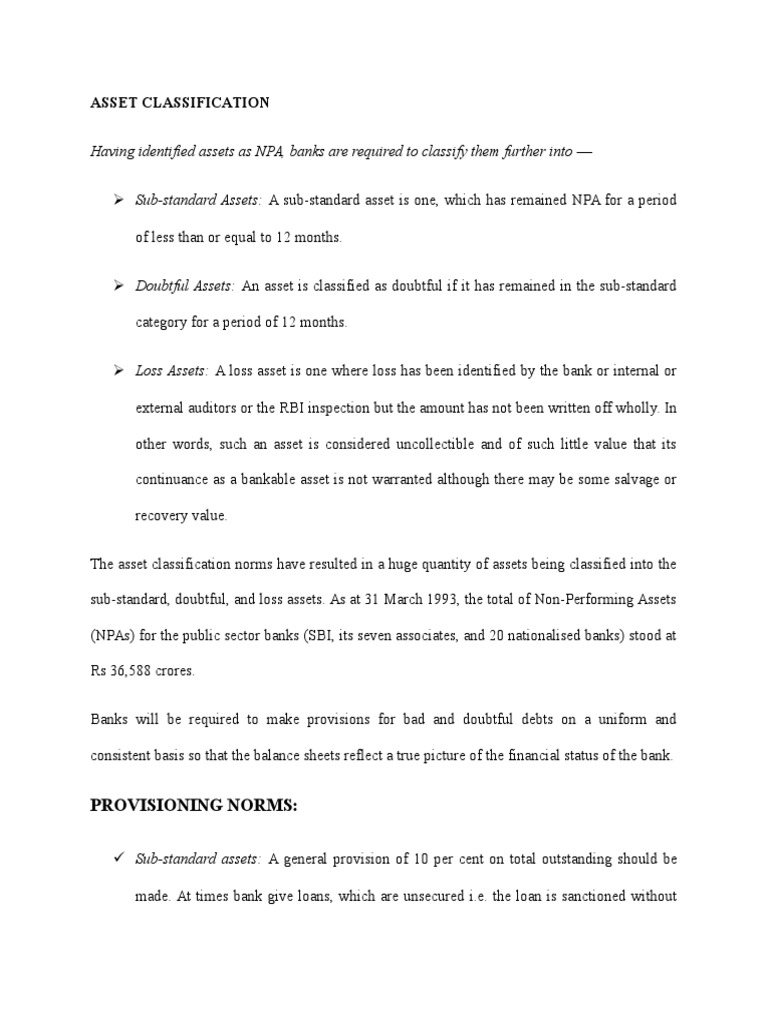 Asset Classification: Provisioning Norms | PDF | Equity (Finance) | Banks