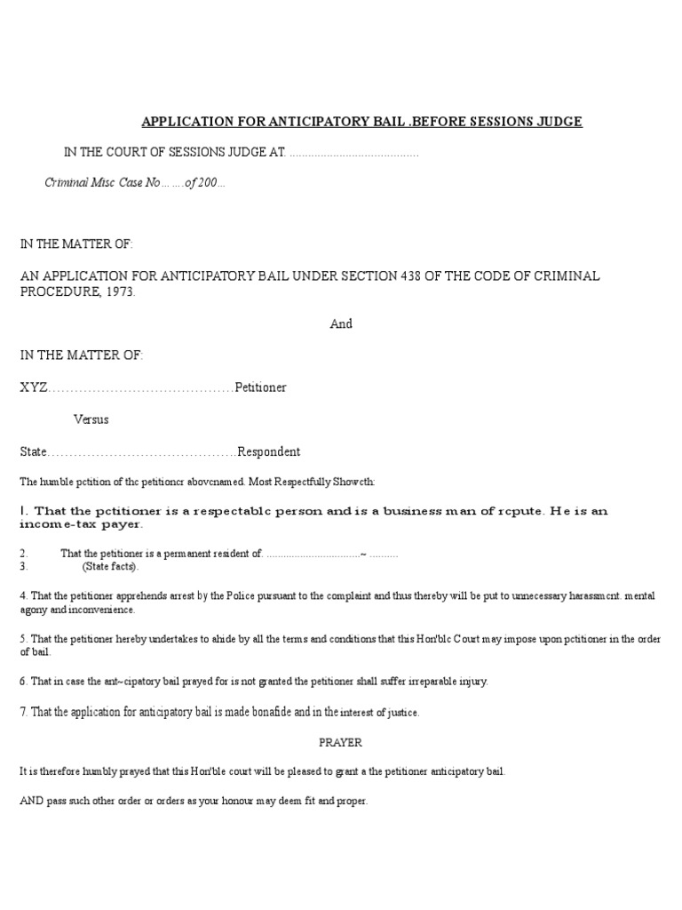 Anticipatory Bail Application Format | PDF | Law