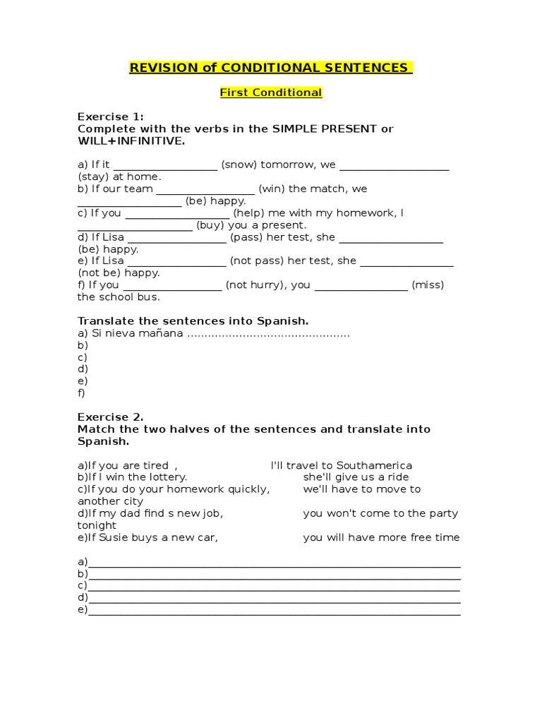 Conditional Sentences Exercises | PDF