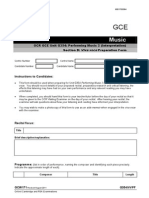 Music: OCR GCE Unit G354: Performing Music 2 (Interpretation) Section B: Preparation Form