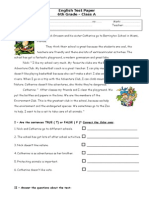 English Test Paper 6th Grade - Class A: I - Are The Sentences TRUE (T) or FALSE (F) ? Correct The