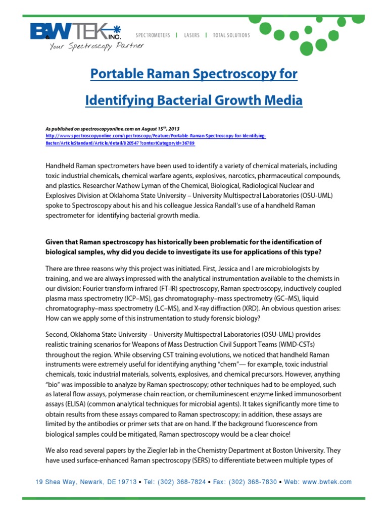 Portable Raman Spectroscopy for Bacteria | PDF | Mass Spectrometry ...