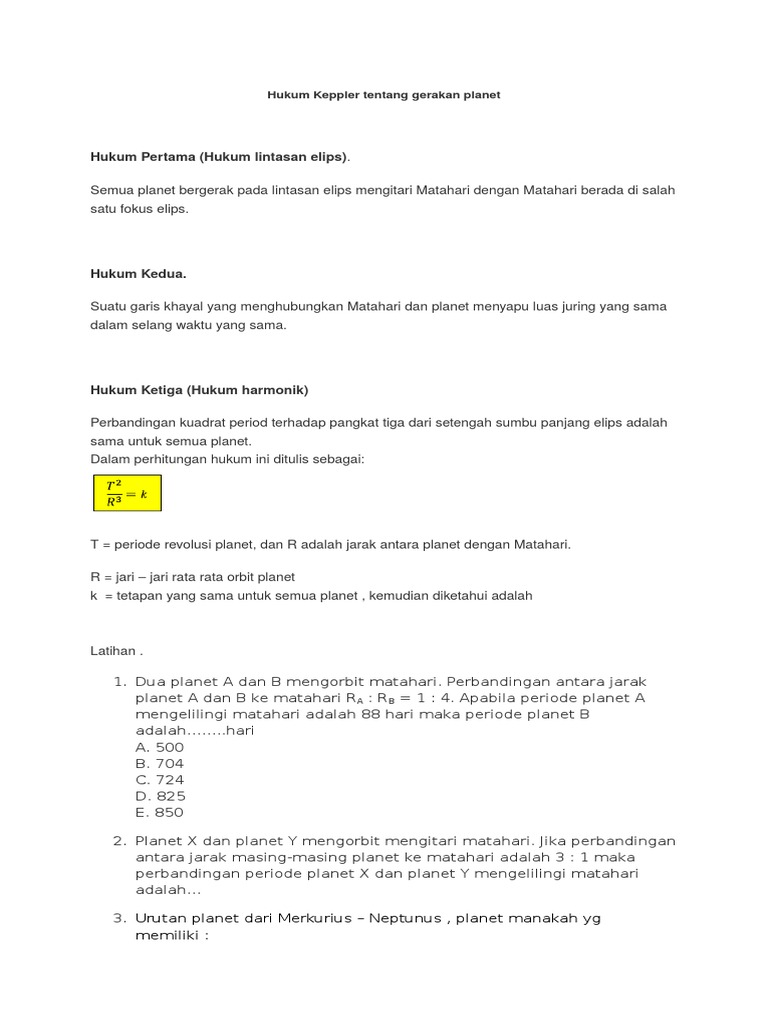 Soal Pembahasan Hukum Kepler