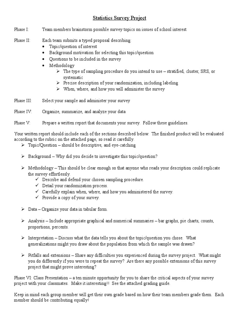 Statistics Survey Project | PDF | Sampling (Statistics) | Survey ...