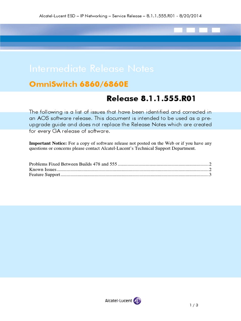 Intermediate Release Notes: Omniswitch 6860/6860E | PDF | Network ...