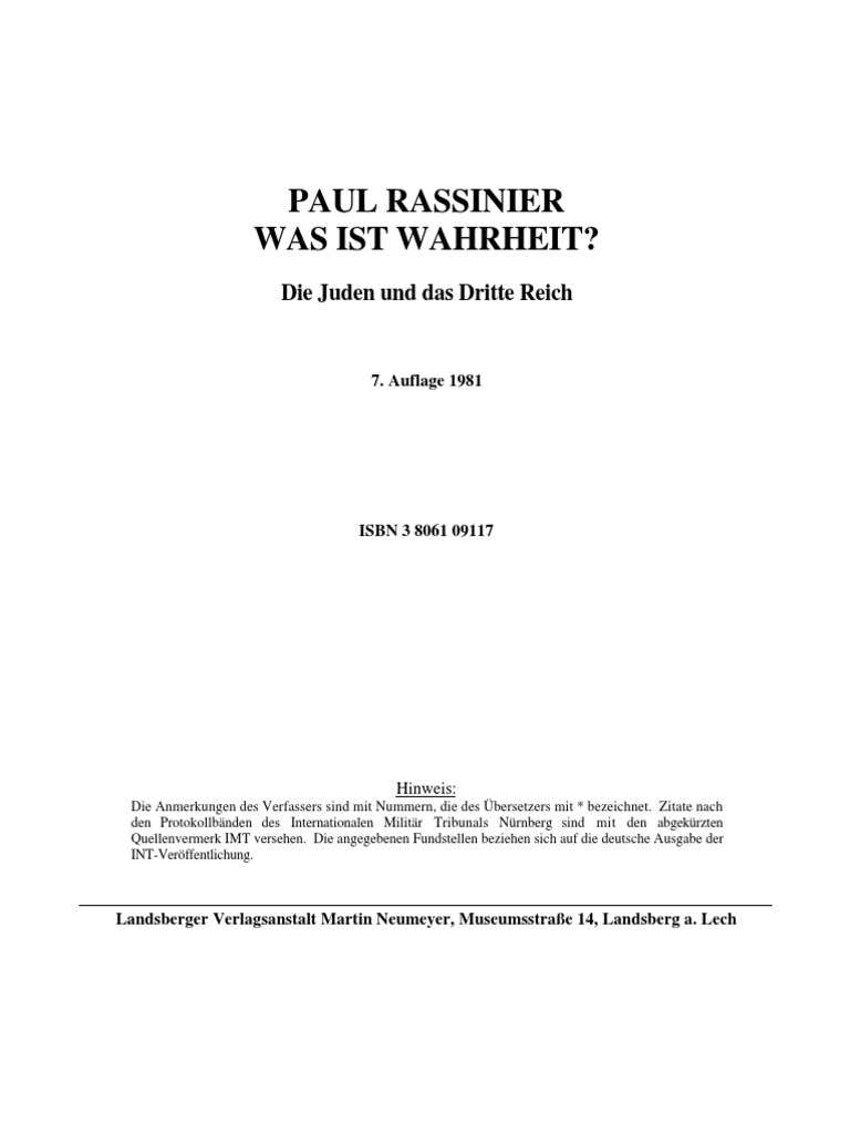 Paul Rassinier Was Ist Wahrheit | PDF