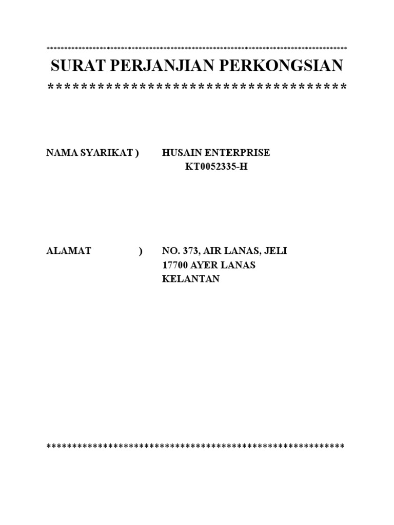 Surat Perjanjian Perkongsian Miskin Kaya Trading Pdf