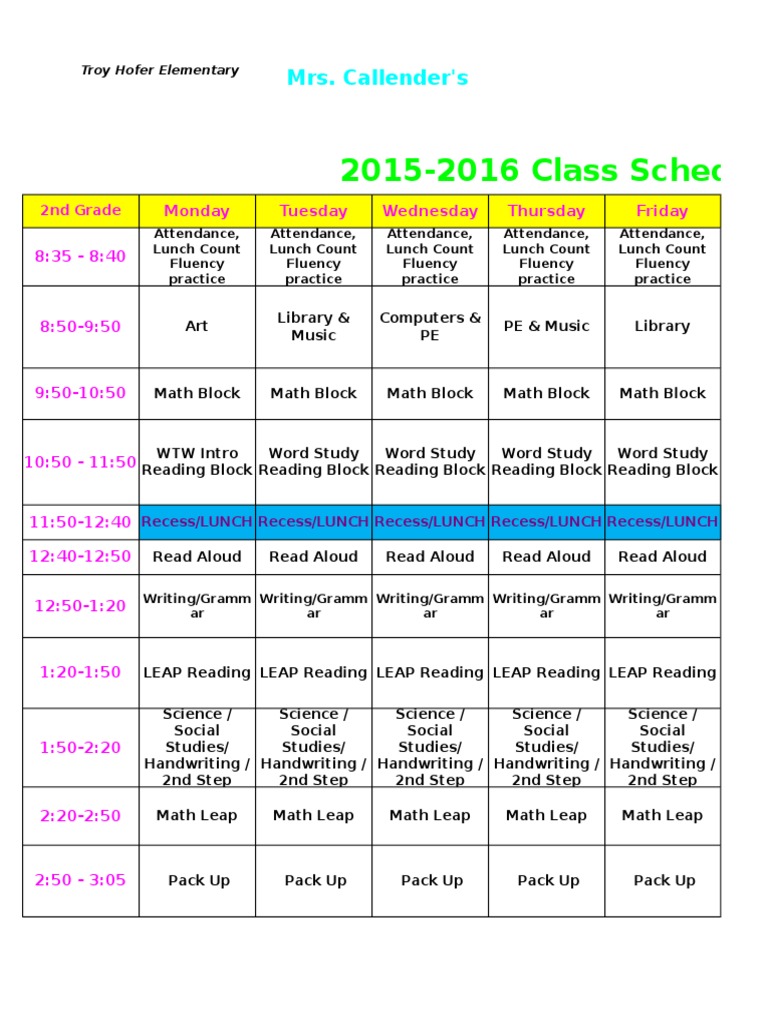 2015 Schedule Callender | PDF | Language Arts & Discipline