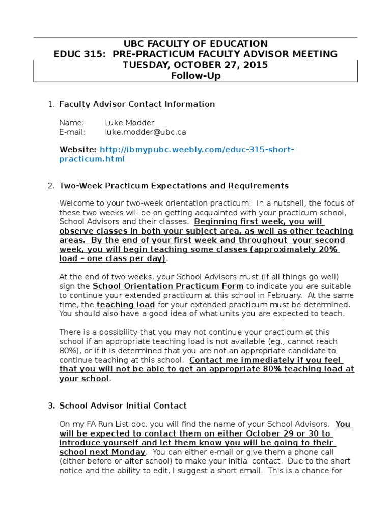 EDUC 315 Practicum Orientation Guide | PDF | Academic Term | Teachers